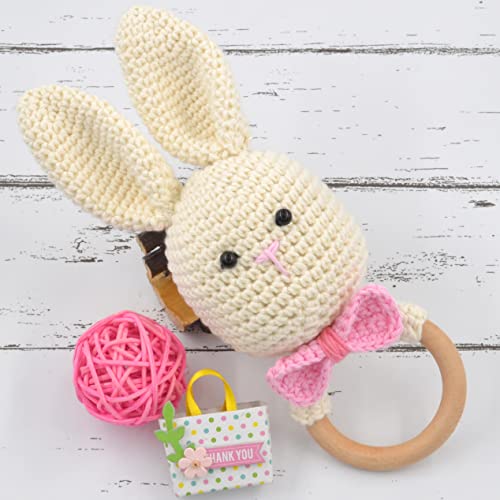 Image of Love Crochet Art Animal Shape Crochet Rattle Cum Soft Toy for Infant, Kids & Babies, Early Age Gift Toys (Bow Rabbit - Cream)