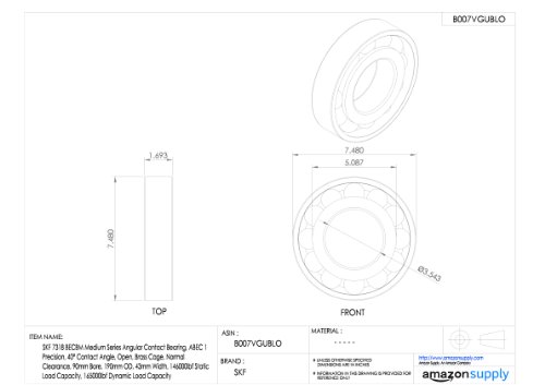image for SKF 7320 BECBM Medium Series Angular Contact Bearing, ABEC 1 Precision
