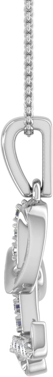 FINEROCK Diamond Initial Letter Pendant Necklace in 10K White Gold (with Silver Chain)