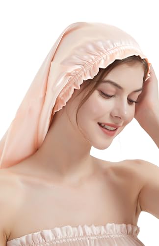 [Goowin] シルク ナイトキャップ ロングヘア用 シルク100% 19匁 朝まで脱落なし 保湿美髪 寝癖防止 筒型キャップ ドレープデザイン 枝毛 保湿美髪 就寝用 産後用 誕生日 プレゼント ピーチピンクの商品画像（Amazon）