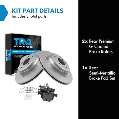 Image of TRQ Rear Brake Pad and Rotor Set Semi Metallic Coated Rotors Compatible with 2012-2013 BMW 335i 2013 335xi