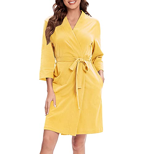 Izzy + Toby Women's Lightweight Cotton Robe Soft Sleepwear House Bathrobe Ladies Loungewear Kimono House Wear Yellow Xl #TOP1