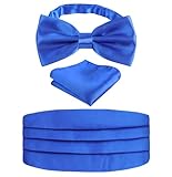 Alizeal Mens Solid Pre-tied Party Adjustable Bow Tie, Cummerbund and Pocket Square Gift Set, Royal Blue