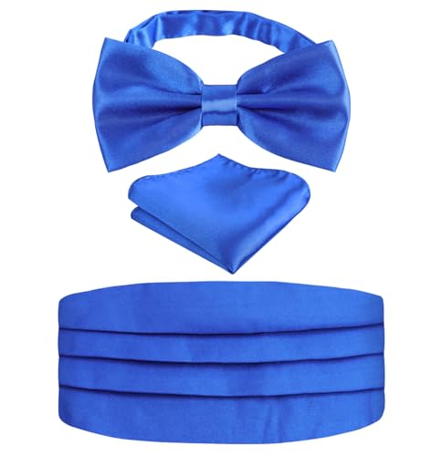 Image of Alizeal Mens Multicolored Silk Solid Cummerbund Bow Tie Set