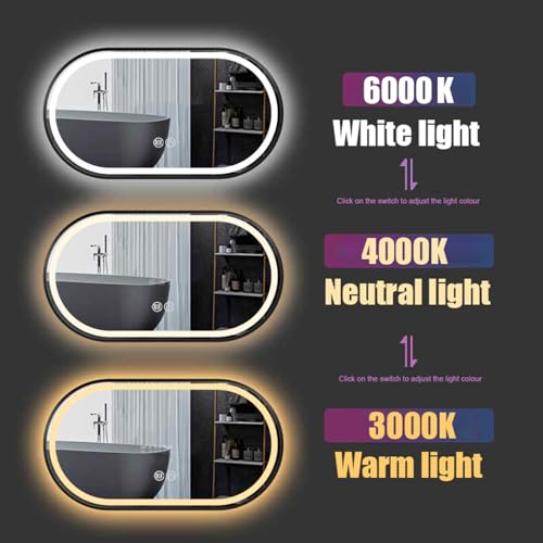 Miroir de salle de bain LED ovale 50x80cm noir à intensité variable - 3