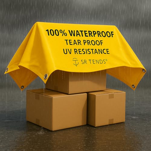 Image of Heavy Duty 260 GSM Waterproof Tarpaulin - Virgin Material Tarp with Reinforced Eyelets - UV Resistant, Durable Yellow Tirpal for Construction, Roof & Outdoor Use (20x20 FT, Yellow)