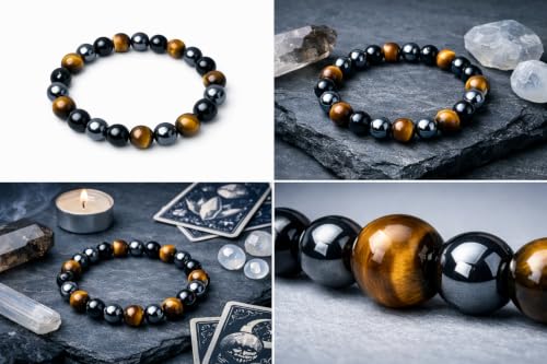 Moon & Moksha Triple Protection Bracelet - 8mm Natural Tiger Eye, Hematite & Obsidian Beaded Healing Stone Bracelet for Men and Women, AA Grade Crystal Jewelry Box Gift - image 7