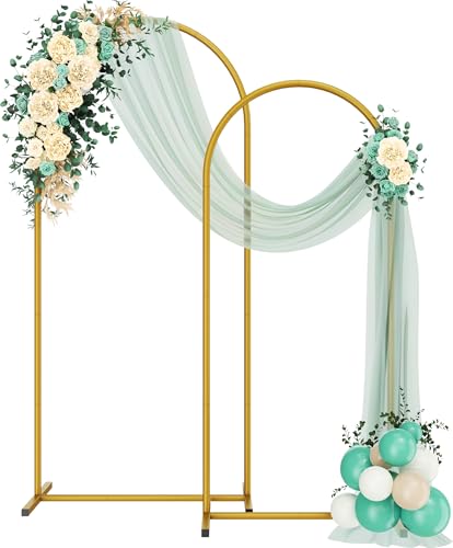 Metal Arch Backdrop Stand 2 Set (6FT/5FT) Gold Wedding Arch Frame Balloon Arch Stand for Wedding Baby Shower Birthday Ceremony Party Decor