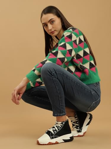 Image of BEATNIK Round Neck Full Sleeve Green Womens Wear Sweaters