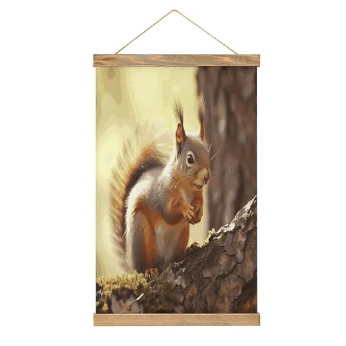 Pintura de pergamino de ardilla vintage y póster colgante personalizado