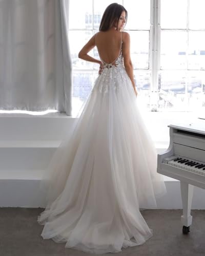 SYYS Spaghetti Straps Tulle Wedding Dress for Bride 2024 Long with Train SYYS26-B3