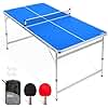 GoSports 6 x 3 ft Mid-Size Table Tennis Table Set with Adjustable Height - Blue