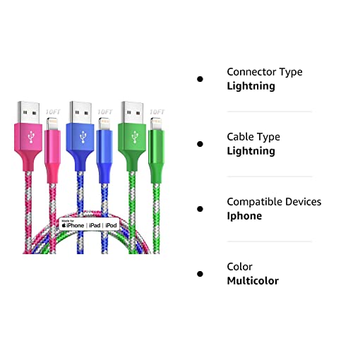 Menosupp Iphone Charger Fast Charging Cable 3 Pack 10 Ft Mfi Certified Lightning Cable Nylon Braided Iphone Charger Cord Compatible With Iphone 13 12 11 Pro Max Xr Xs X 8 7 6 Plus Se And More #TOP7