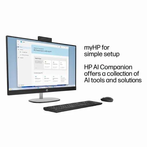 Image of HP 27 inch All-in-One Desktop Computer, Copilot+ PC AMD Ryzen AI 7 350, Full HD IPS LCD Display Touch-Screen, 32GB DDR5 RAM, 1TB SSD, Windows 11 Pro, Wi-Fi 7, BT6 Adjustable Height, Keyboard & Mouse