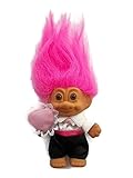 4.5' Good Luck Troll Groom Holding Pink Heart Pink Hair White & Black Dress Toy