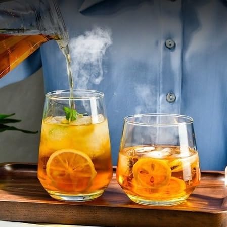 Image of Premium Juice Glasses 450 ML Drinking Glasses, Highball Lead-Free Glasses, Tumblers for Water, Juice, Beer, Cocktail and Mixed Drinks - 2 Pieces, Transparent (Juice Glasses, 2 Count)