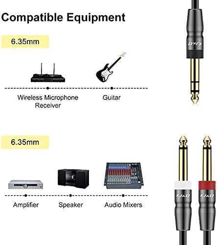 J&D 1/4 inch TRS Cable, Copper Shell 6.35mm 1/4 inch TRS Male to Dual 6.35mm 1/4 inch TS Male Stereo Y Splitter Insert Cable, Gold Plated Mono Breakout Cable Audio Cord, 4.5 Meter