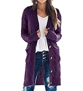 PRETTYGARDEN Long Sleeve Cable Knit Long Cardigan for Women 2024 Fall Winter Chunky Open Front Bu...