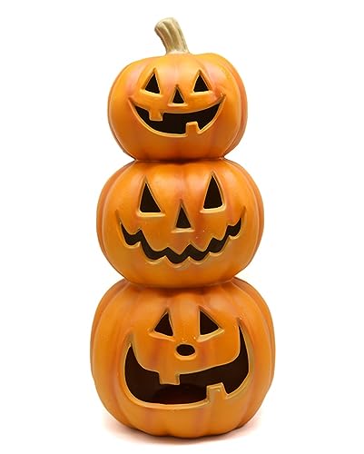 Horror-Shop.com Großer Halloween Kürbis Turm mit LED Licht 50cm