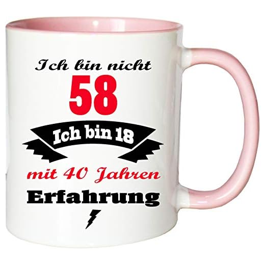 Mister Merchandise mugg 'I Am Not 58 I Bin 18 med 40 års erfarenhet kaffe kaffemugg kärleksfullt tryckt pojke förälskad gammal kaffemugg födelsedagspresent vit-rosa