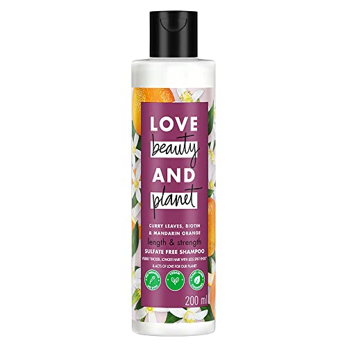 Love Beauty & Planet Curry Leaves, Biotin & Mandarin Natural Shampoo for Split-end Free Long Hair|No Sulfates,No Paraben|200ml