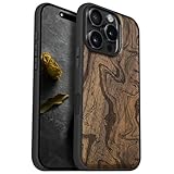 Carveit Holz Cover für iPhone 16 Pro hülle, Handyhülle kompatibel MagSafe Silikon Stoßfeste Case, Magnetisch Hull für Apple 16 Pro Handyhulle（Nussbaum-Fließende abstrakte Wellen）