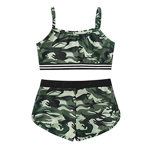 Aislor Kids Girls Camouflage Sports Outfit Athletic Dancewear Tank Top Boyshort Workout Gym Tracksuits Camouflage 10 - Thumbnail 3