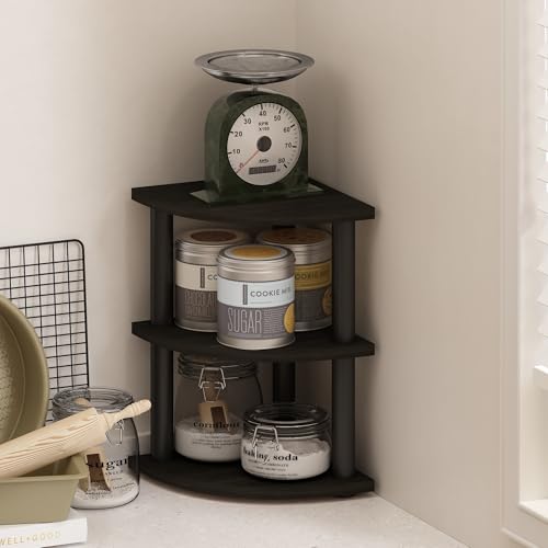 Image of Furinno Turn-N-Tube Kitchen Countertop Organizer, 3-Tier Corner Countertop Organizer Shelf, Corner Shelf, for Kitchen, Pantry, Organizers and Storage, Espresso