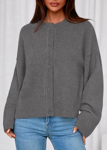 KIRUNDO Cardigan Sweaters for Women 2026 Fall Oversized Drop Shoulder Grey - image 8