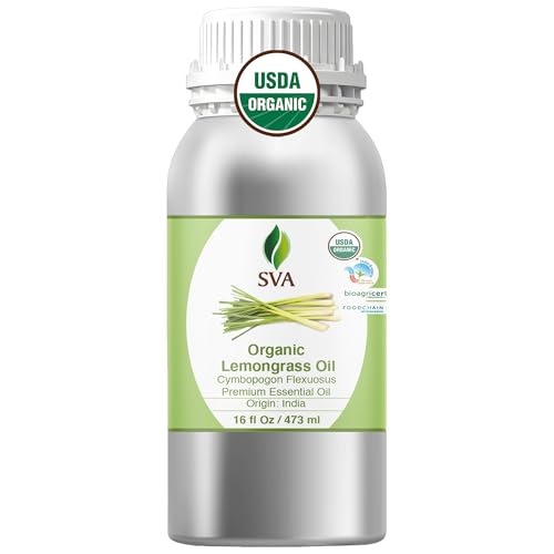 Image of SVA Organic Lemongrass Essential Oil, Large Size, 16 Fl Oz (473 ml) | Lemongrass Oil for Diffuser, Humidifier, Home Fragrance, Room Spray, Skin, Body Massage, Soap Making, Candle Making & DIY