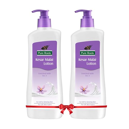 Image of Pure Roots Kesar Malai Body Lotion 400ml (Pack of 2) | Nourishing & Hydrating Moisturizer for Men & Women | Fast Absorbing, Non-Sticky Lotion for All Skin Types
