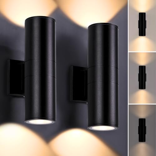 Image of DAKAFUL Dimmable Wall Lights Outdoor 2 Packs, Integrated LED Cylinder Up Down 12W 2700K Modern Aluminum Light, Waterproof Exterior Light for Porch Patio Door
