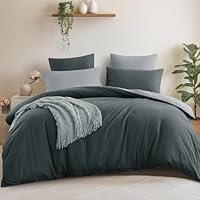 Aisbo Double Size Duvet Cover Set - 3Pcs Reversible Bedding Bed Set Dark Grey and Light Grey Double Soft Brushed Microfiber Quilt Cover with 2 Pillowcases 50x75cm