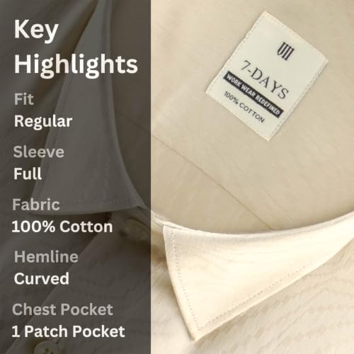Image of 7-DAYS Men's Premium Formal Shirts - Regular Fit, Full Sleeve, 100% Pure Cotton, Self-Design, with Pocket - Stylish Office Shirts for Men