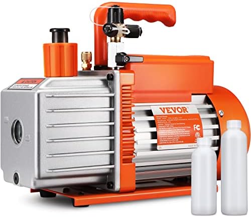 VEVOR 5 CFM 2 Stage Rotary Vane Vacuum Pump 1/2 HP Air Vacuum Pump Sparkless Motor Not only for R22 R410a but Also R32 R1234yf Systems for HVAC/Auto Repair&Maintenance Resin Degassing Two Oil Bottles