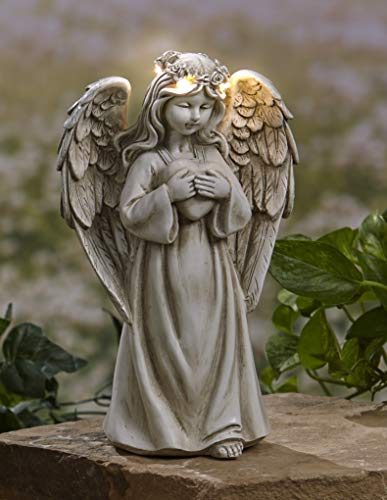 CT DISCOUNT STORE Garden Angel Statue with Solar-Powered Halo - Ceramic Outdoor Figurine - Heart
