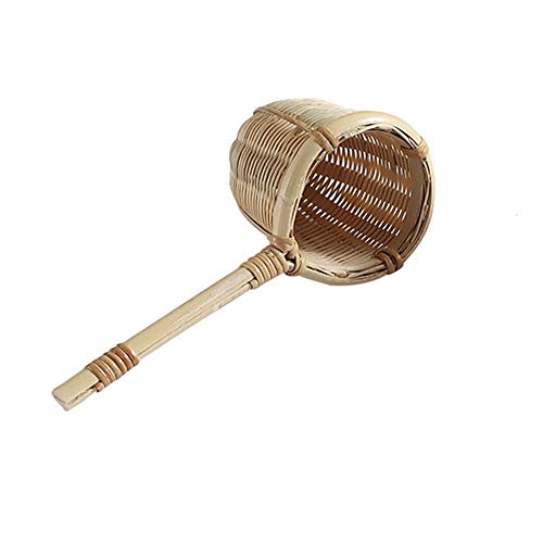 竹籐茶漉し お茶フィルター 茶葉濾過 長柄濾茶器 自然竹製茶ストレーナー 茶器 茶葉漏斗 ザルコーヒー粉フィルター ホームオフィス用 ギフト カンフー茶 小道具(小さいサイズ) -