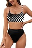 Pink Queen Women's Polka Dot Push Up High Waisted Cheeky Bikini Set Black M