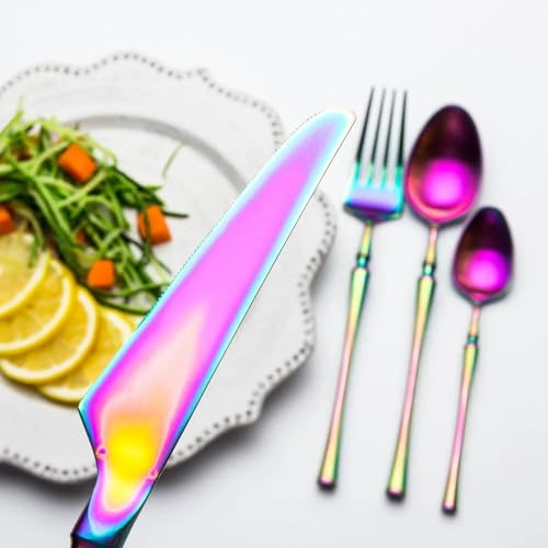 Image of Butter Knives | Stainless Steel Table Knife | Butter Knives Cutlery Set | Utensils Set for Home, Office, Party, Camping, Dishwasher Safe & Sturdy | Mirror Finish (12 Pcs Dinner Knife, Rainbow)
