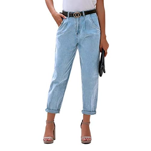 luvamia Mom Jeans for Women Trendy High Waisted Stretchy Loose Jeans for Women Denim Pants Medium A Airy Blue