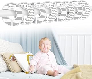 Binswloo Baby Wardrobe Dividers for Baby Clothes, Set of 8 Round Baby Clothing Size Dividers Nursery Closet Organizers, from Newborn to Toddler, Stripe