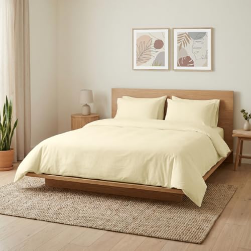 Image of Blue Dahlia 100% Cotton, King Size /Double, Bedsheet (108 inch x 108 inch) + 2 Pillow Covers, Percale Weave, 200TC Solid Premium Bedsheet, Colour: Yellow