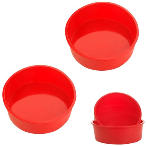 Set of 2 Premium 8 Inch Silicone Cake Tins - Non-Stick Red Round Baking Moulds, 21cm Silicone Bakeware, Effortless Release Cake Tray for Cheesecakes, Bread, and Muffins