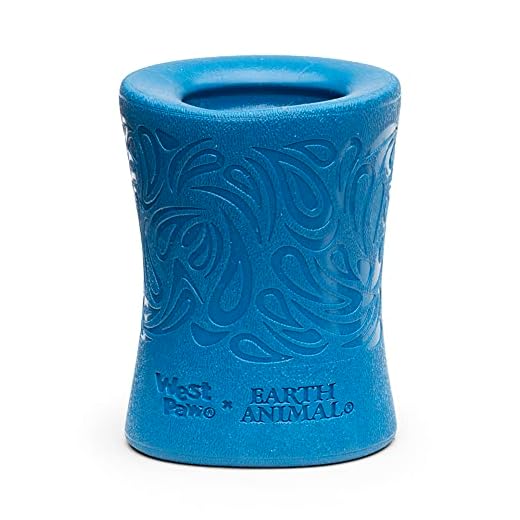 WEST PAW Funnl Dog Chew Toy - Interactive Treat Toys for Dogs - Toy Fillable with Earth Animal No-Hide Chews - Large 4.25" Marine | Made in USA
