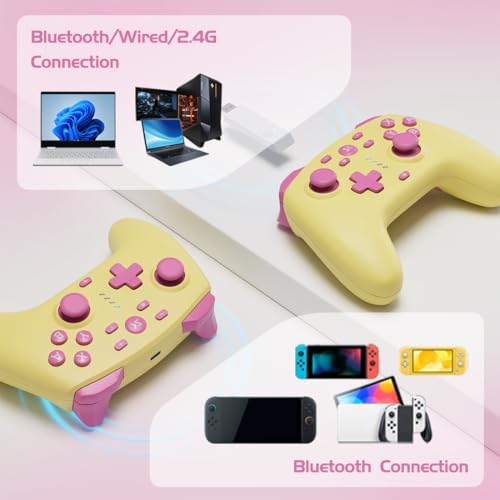 Image of Wireless Switch Controller for Switch /Switch 2 /OLED /Lite /PC, Wireless Switch Pro Controllers with 2.4G Dongle, Hall Effect Joysticks & Hall Triggers, Dual Rumble, Turbo & 2 Macro Back Buttons(Yellow)