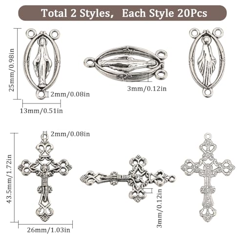 SUNNYCLUE 1 Box 40Pcs Silver Crucifix Charms Rosary Cross Charms Vintage Easter Metal Oval Chandelier Links Alloy Connectors Charm for Jewelry Making Charms Supplies DIY Necklaces Crafts Handmade