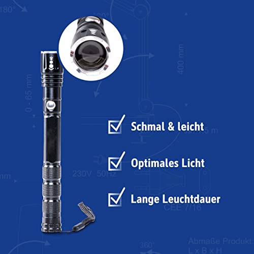 MAUL LED-Taschenlampe MAULdion – outdoor-taugliche und leichte LED Taschenlampe – helle Taschenlampe mit Handschlaufe, hoher Leuchtweite und Spritzwasserschutz (IPX4) – schwarz
