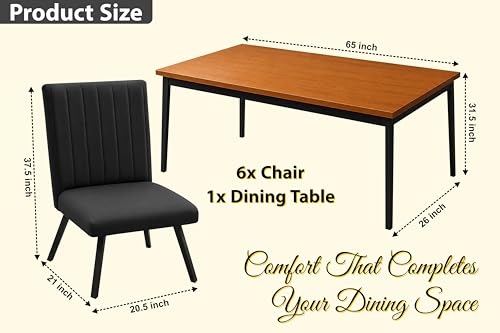 Image of Rosebell 6 Seater Dining Table Set with Cushioned Chairs | Modern Dining Table for Home, Dining Room & Kitchen | Black Metal Legs | Black