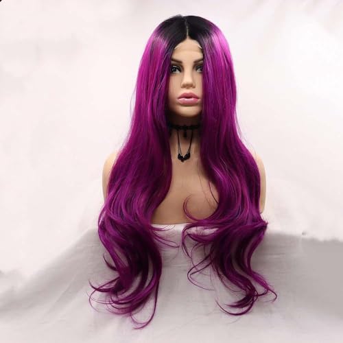 Melody Synthetic Purple Lace Front Wavy Wigs - Middle Part, Heat Resistant, Cosplay Wigs