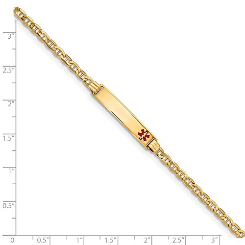 14k Yellow Gold RN Registered Nurse Caduceus Symbol Medical Red Enamel ID Emergency Alert Bracelet Engravable Identification Name Bar Tag - with Secure Lobster Lock Clasp 7\" (Width = 5mm) - Thumbnail 2